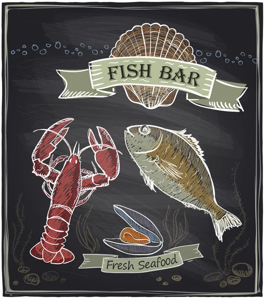 Chalkboard fish bar. — Stock Vector