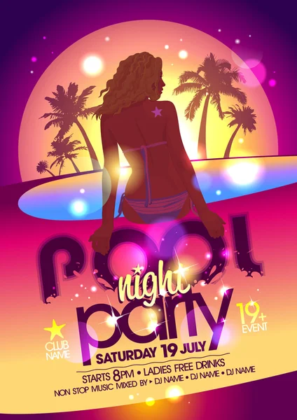 Cartel fiesta piscina noche . — Vector de stock