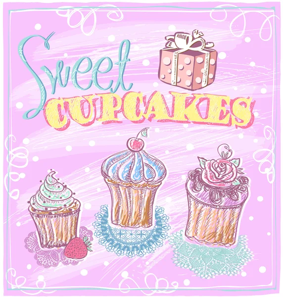 Menu de cupcakes doces . — Vetor de Stock