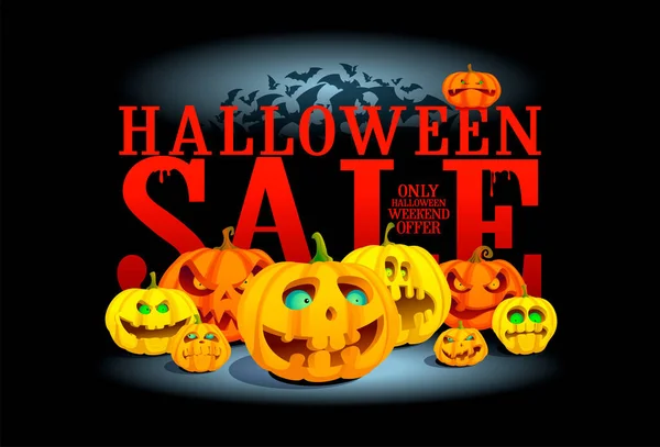 Halloween Verkoop Web Banner Vector Template Met Grappige Pompoenen — Stockvector