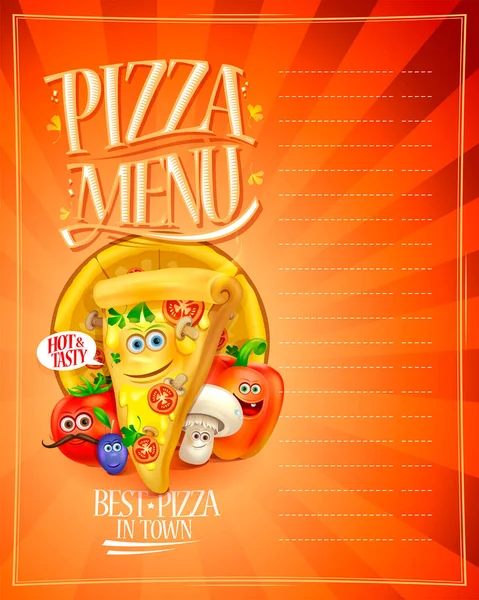 Pizza Menu Lijst Vector Mockup Met Plaats Voor Tekst Cartoon — Stockvector