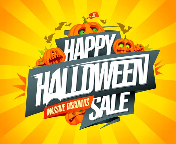 Feliz Venta Halloween Discoiunts Masivas Plantilla Diseño Póster Vectorial Con — Vector de stock