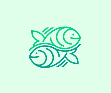 İki balık sembolü veya logo şablonu, vektör illüstrasyonu