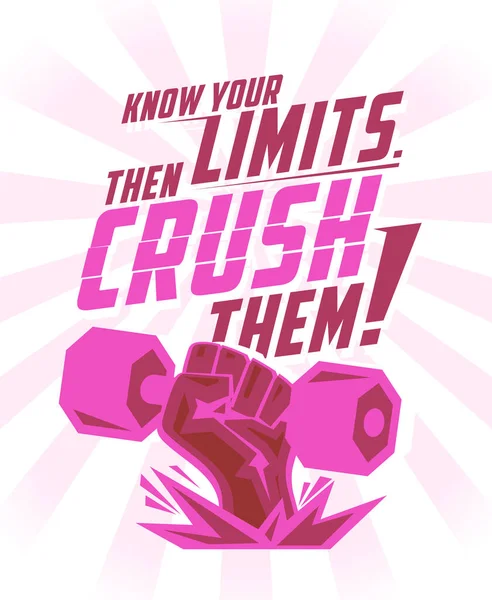 Know Your Limits Crush Them Quote Vector Card Arm Dumbbell — Stock Vector