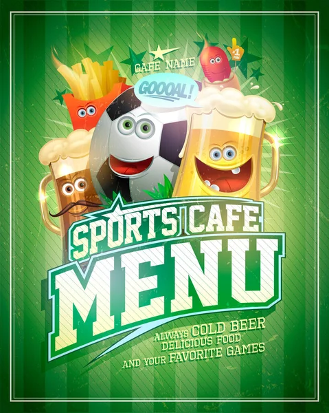 Sport Cafe Menu Omslag Vector Ontwerp Template Met Voetbal Bal — Stockvector