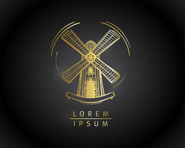 Gouden Windmolen Logotype Symbool Grafische Vector Illustratie — Stockvector