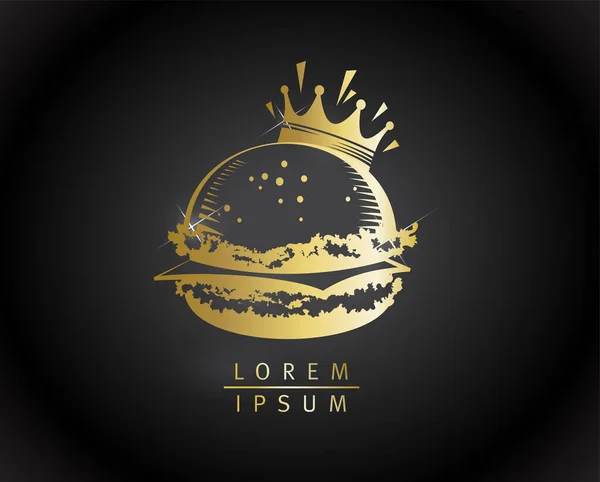 Best Burgers Big Royal Hamburger Crown Golden Symbol Logo Template — Stock Vector