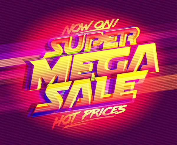 Super Mega Sale Hot Prices Vector Lettering Web Banner Mockup — Stock Vector
