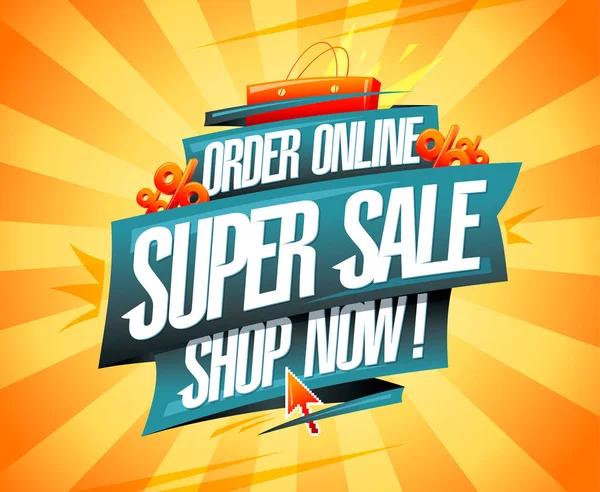 Online Süper Satış Alışveriş Şimdi Alışveriş Vektör Posteri Web Afişi — Stok Vektör