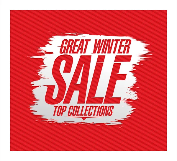 素晴らしい冬の販売 トップコレクション ベクトルポスターや白い乾燥したブラシストロークに対する赤のレタリングとウェブバナーデザインテンプレート — ストックベクタ