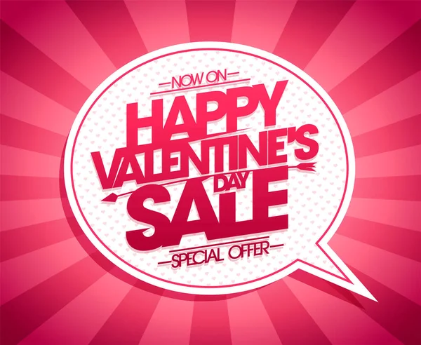 Happy Valentine Day Sale Vector Banner Speech Bubble Pink Rays — Stock Vector