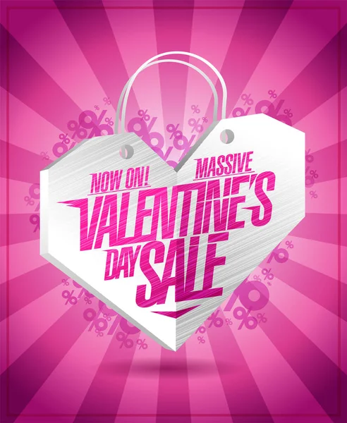 Massive Valentine Day Sale Cartel Publicitario Con Corazón Origami — Archivo Imágenes Vectoriales
