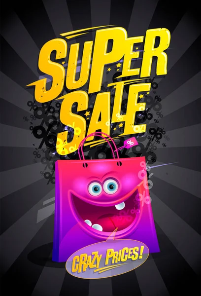 Super Sale Vector Poster Design Template Pink Cartoon Funny Paper — 图库矢量图片