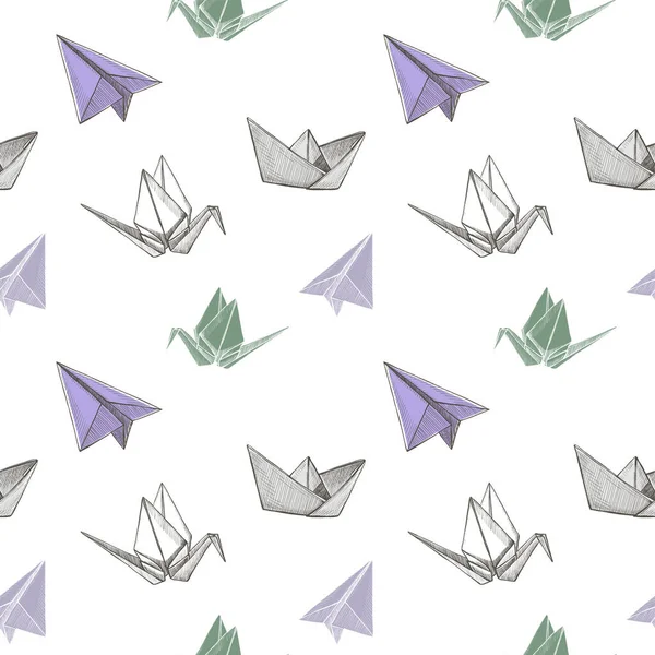 Modèle Modèle Modèle Style Origami Sans Couture Avec Avion Origami — Image vectorielle