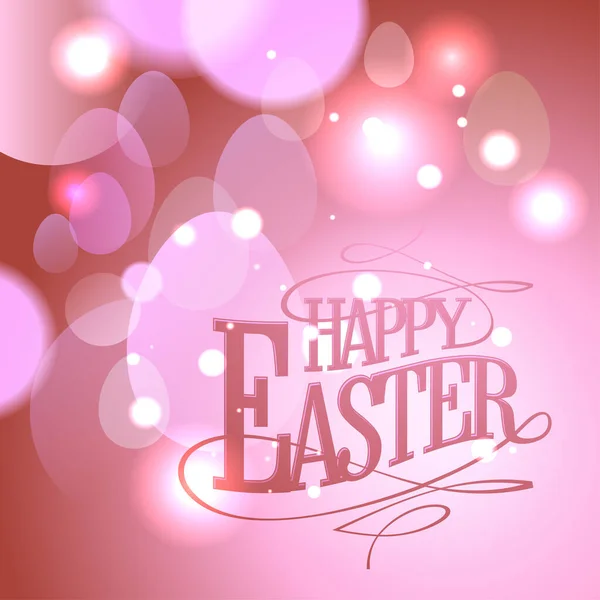 Happy Easter Belettering Kaart Banner Vector Template Met Roze Bokeh — Stockvector