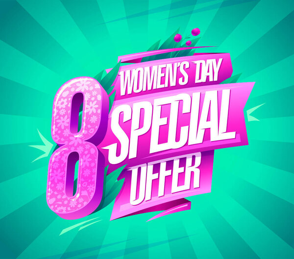 Women Day Special Offer Web Banner March Sale Poster Lettering — Stock Vector