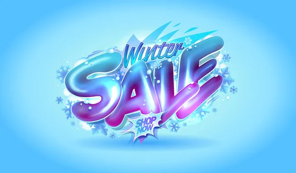Winter Sale Banner Poster Vector Mockup Snowflakes Lettering Winter Style — Stock Vector