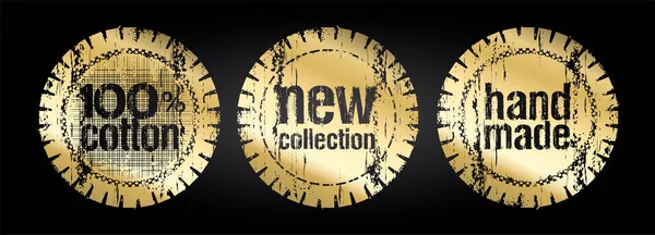 綿100 新しいコレクションと手で作られたベクトル黄金のスタンプのインプリントセット — ストックベクタ