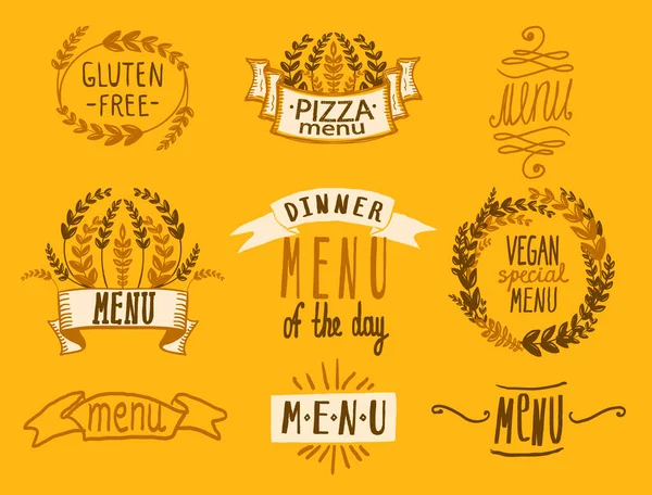 Manchetes Menu Emblemas Coleção Logotipo Com Letras Caligrafia Gráfico Arte —  Vetores de Stock