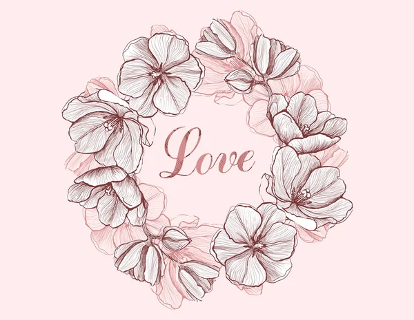 Çerçeveli Laleler Manolya Çiçekleri Aşk Mektupları Klasik Stil Düğün Davetiyesi — Stok Vektör