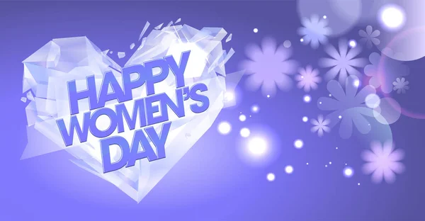 Women Day Web Banner Template Heart Shaped Diamond Bokeh Lights — Stock Vector