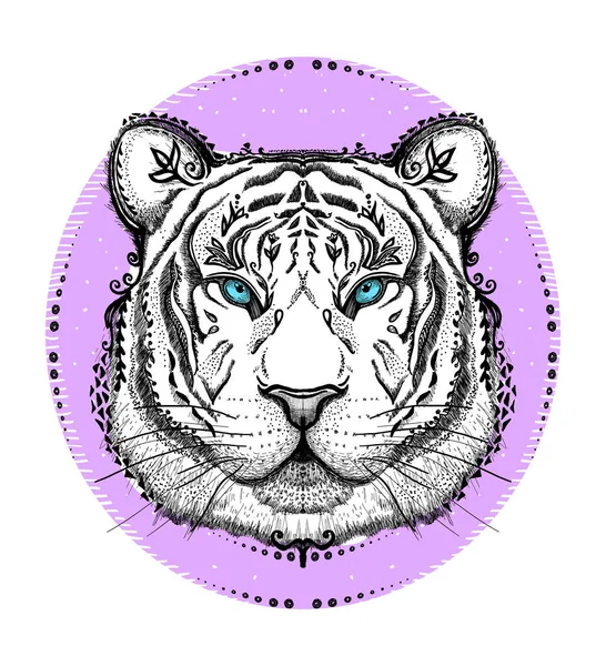 Emblème Logo Tigre Portrait Tigre Vue Face Illustration Graphique Animalière — Image vectorielle