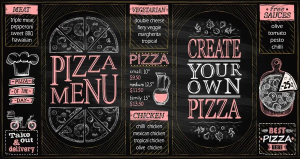 Pizza Krijt Menu Set Template Maak Eigen Pizza Pizza Van — Stockvector