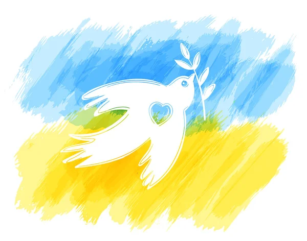 Pombo Branco Símbolo Paz Com Bandeira Ucraniana Rezai Pelo Nosso — Vetor de Stock