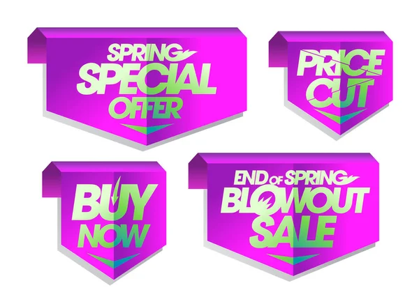 Spring Sale Stickers Signs Arrows Vector Collection Μείωση Τιμής Τέλος — Διανυσματικό Αρχείο