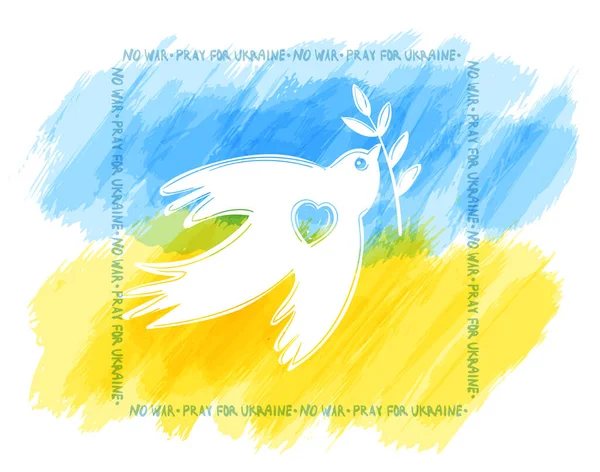 Biały Gołąb Symbol Pokoju Ukraińską Flagą Módlcie Się Naszych Ludzi — Wektor stockowy