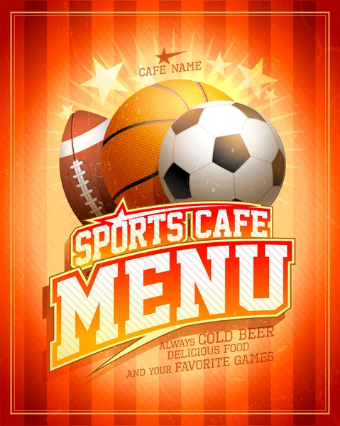 Futbol Basketbol Ragbi Toplarıyla Birlikte Spor Kafe Menü Kartı Şablonu — Stok Vektör