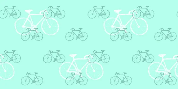 Doodle Style Vector Seamless Pattern Cartoon Bicycles Mint Color — ストックベクタ