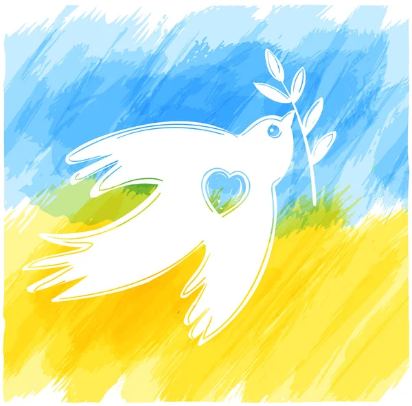 White Pigeon Peace Symbol Ukrainian Flag Vector Illustration — ストックベクタ