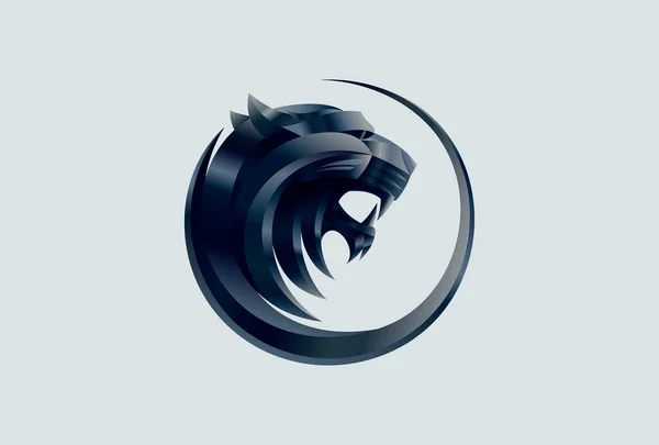 Black Tiger Lion Head Profile Portrait Vector Logo Circle Sign — стоковый вектор