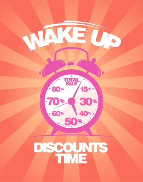 Wake Discounts Time Sale Banner Design Template Old Style Alarm — Image vectorielle