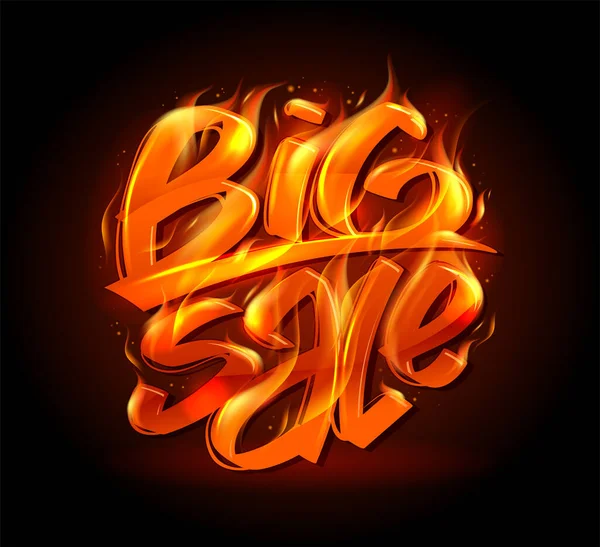 Big Sale Hot Fiery Lettering Sale Vector Banner Template Burning — Archivo Imágenes Vectoriales