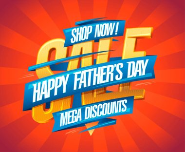 Babalar Günü indirimleri, vektör satışı web pankartı şablonu ve kurdele ve ışınları