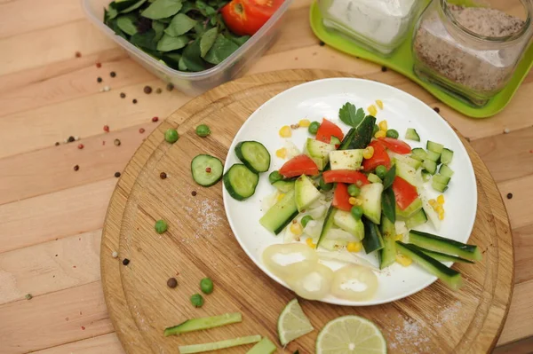 Summer Salad Kitchen Cooking Table Flat Lay — Zdjęcie stockowe