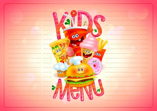 Menu Pour Enfants Concept Conception Avec Hot Dog Hamburger Frites — Image vectorielle