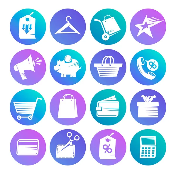 Conjunto Iconos Aplicaciones Web Símbolos Para Compras Línea Ahorros Negocios — Archivo Imágenes Vectoriales