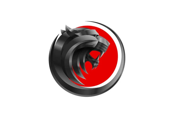 Portrait Tête Tigre Lion Noir Avec Lune Rouge Logotype Vectoriel — Image vectorielle