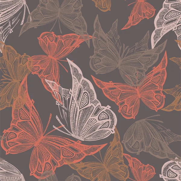 Modevektormuster Mit Fliegenden Schmetterlingen Geeignet Für Textildruck Handgezeichnete Illustration — Stockvektor