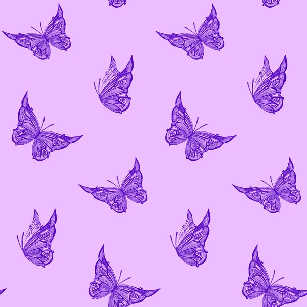 Bezešvé Vzor Létající Motýly Art Vektor Pozadí — Stockový vektor