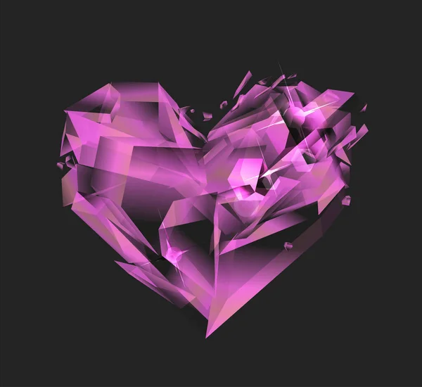 Roze Diamant Hart Vector Symbool Donkere Achtergrond — Stockvector