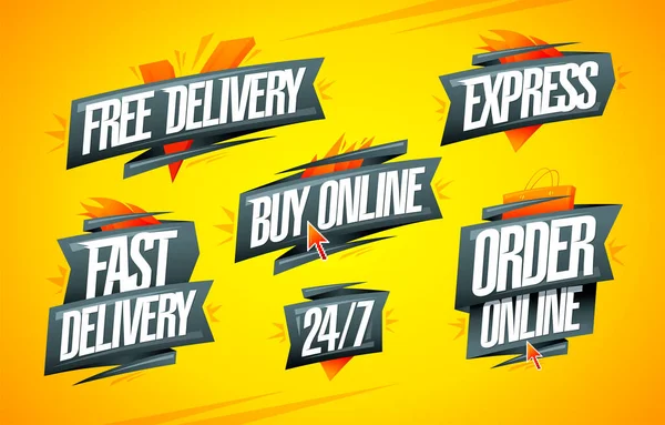 Kostenlose Und Schnelle Lieferung Express Online Kaufen Online Bestellen Vektor — Stockvektor