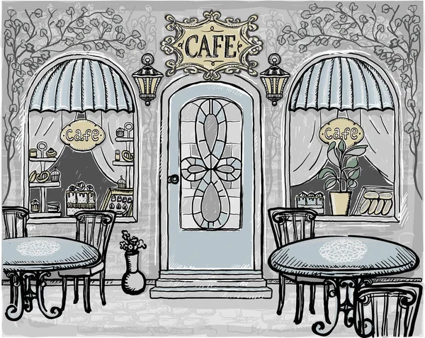 Street Cafè Stile Retrò Grafica Vettoriale Illustrazione — Vettoriale Stock