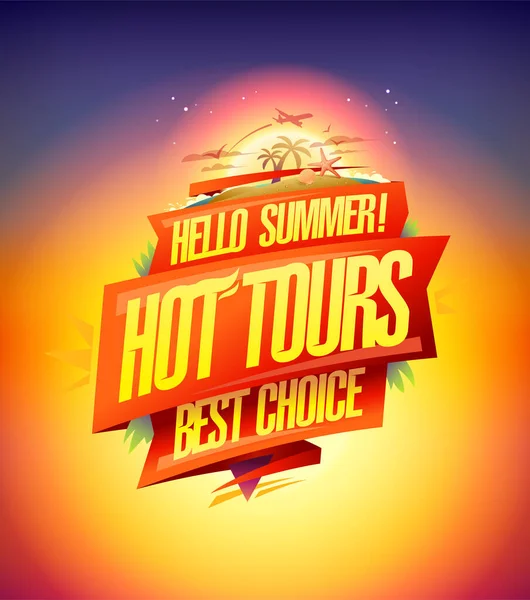 Hot Tours Best Choice Hello Summer Travel Banner Flyer Vector — Stock Vector