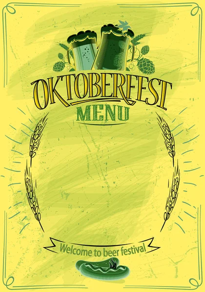 Oktoberfest Menu List Mockup Copy Space Text Hand Drawn Vector — ストックベクタ