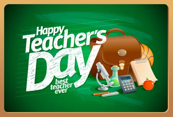 Happy Teacher Day Card Design Best Teacher Ever Vector Poster — Stok Vektör