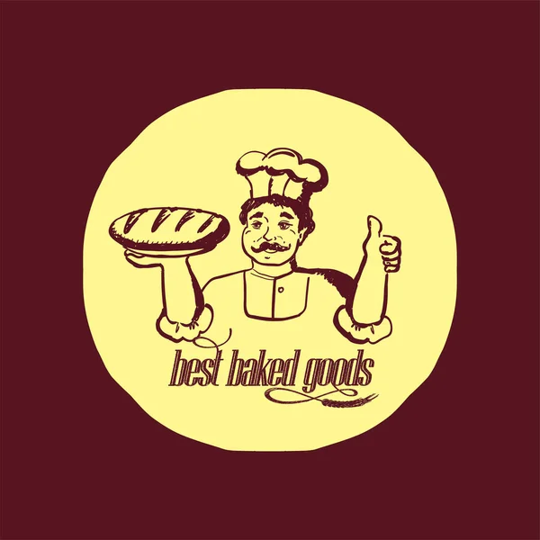 Baker Portrait Showing Yummy Bread Thumbs Best Baked Good Lettering — Stok Vektör